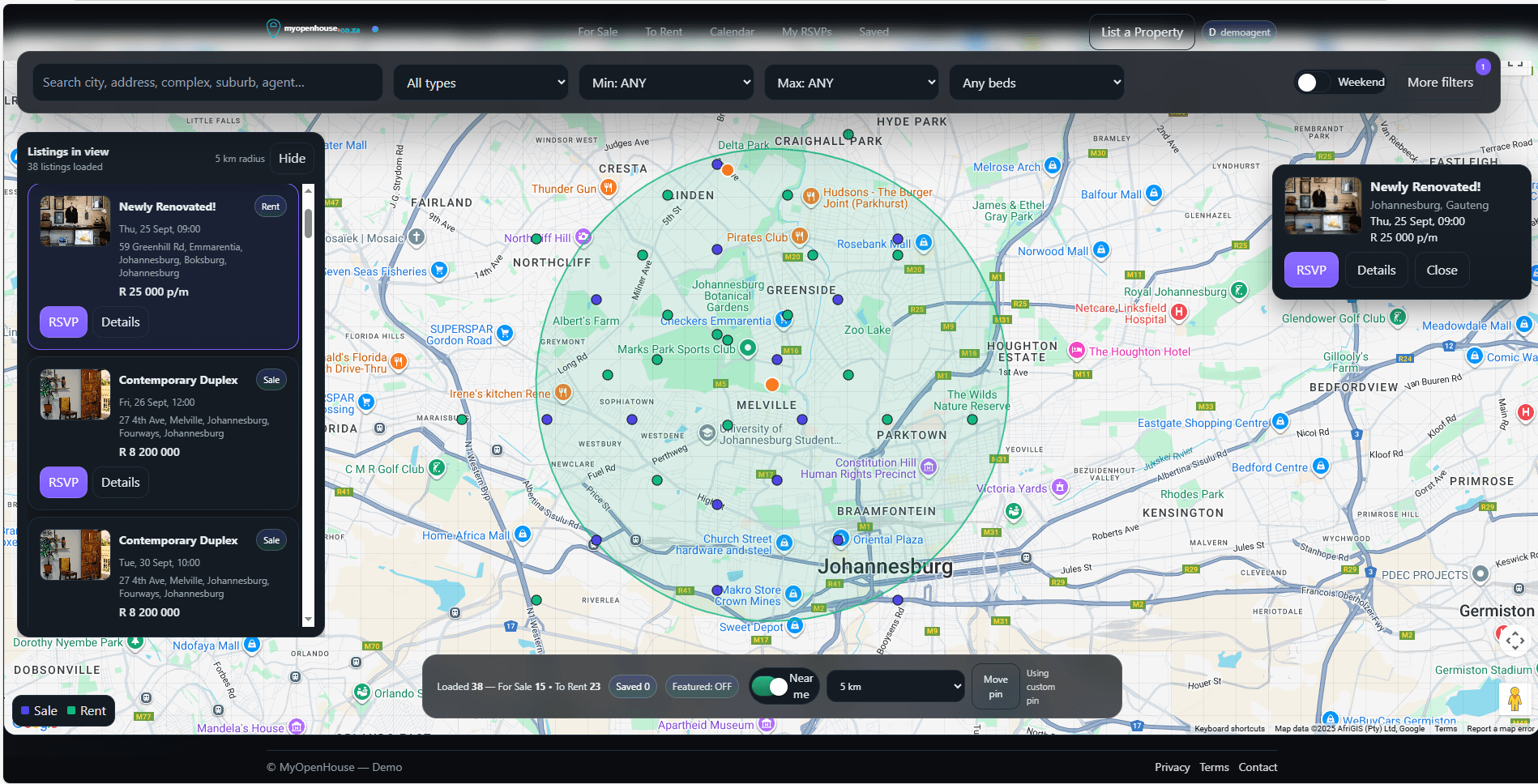 myopenhouse.co.za live map view